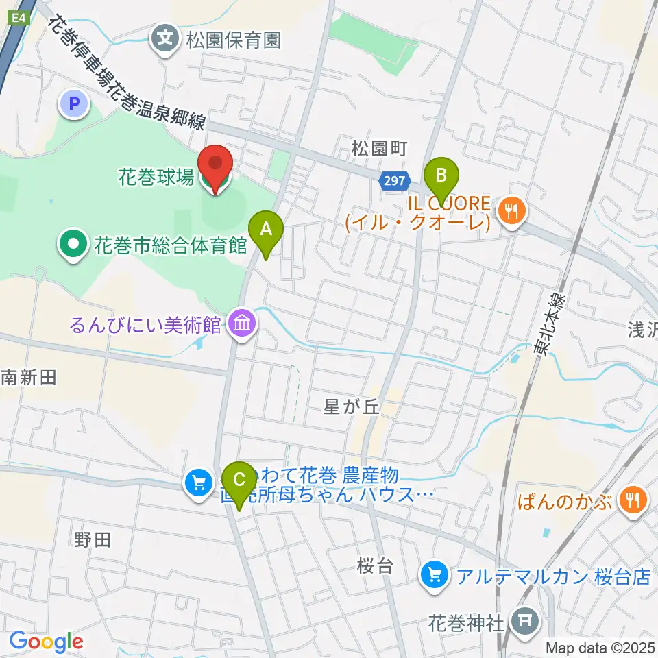 花巻球場周辺のコンビニエンスストア一覧地図