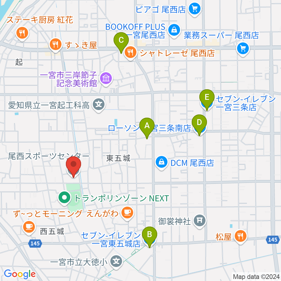 尾西スポーツセンター周辺のコンビニエンスストア一覧地図