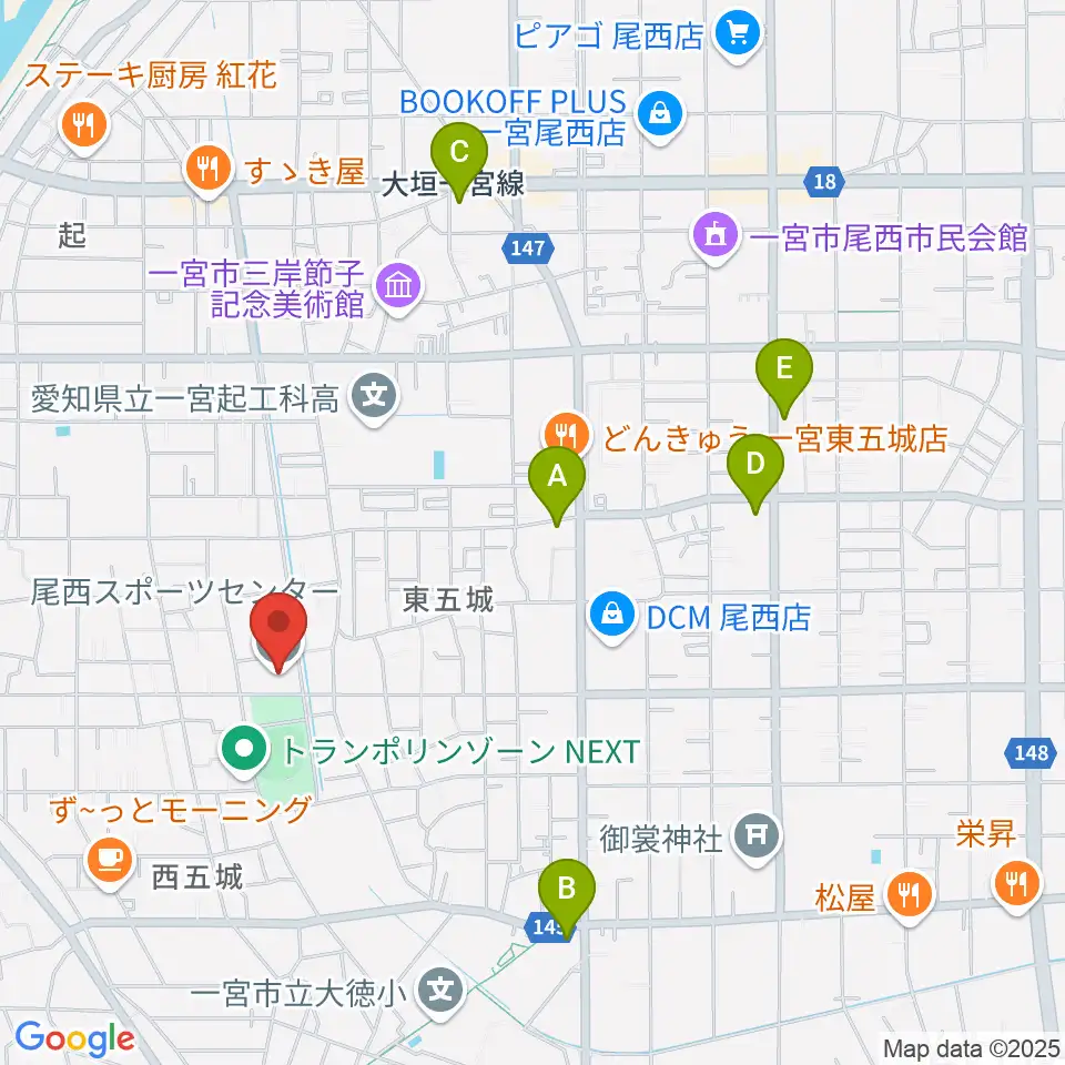 尾西スポーツセンター周辺のコンビニエンスストア一覧地図