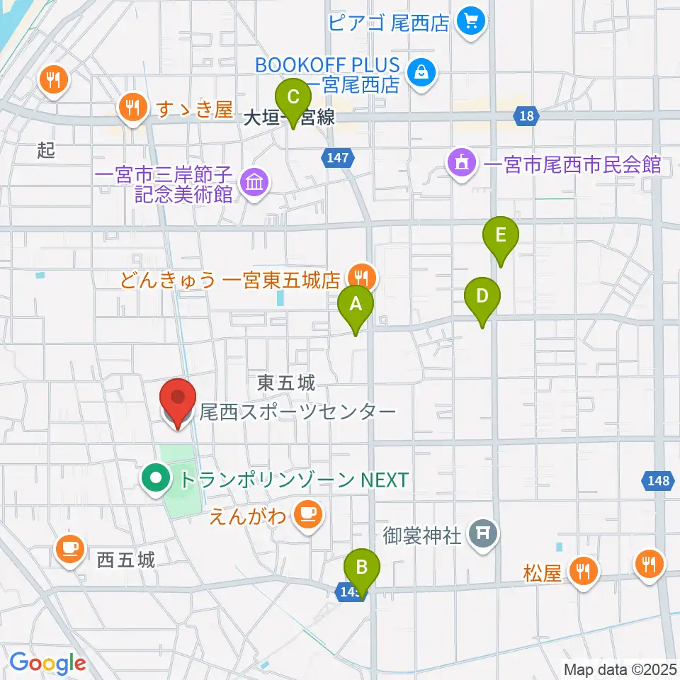 尾西スポーツセンター周辺のコンビニエンスストア一覧地図