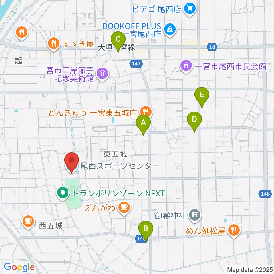 尾西スポーツセンター周辺のコンビニエンスストア一覧地図