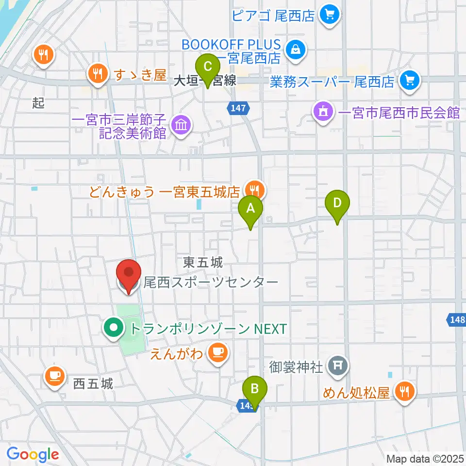 尾西スポーツセンター周辺のコンビニエンスストア一覧地図