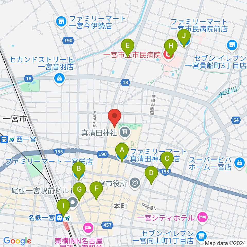 一宮スポーツ文化センター周辺のコンビニエンスストア一覧地図