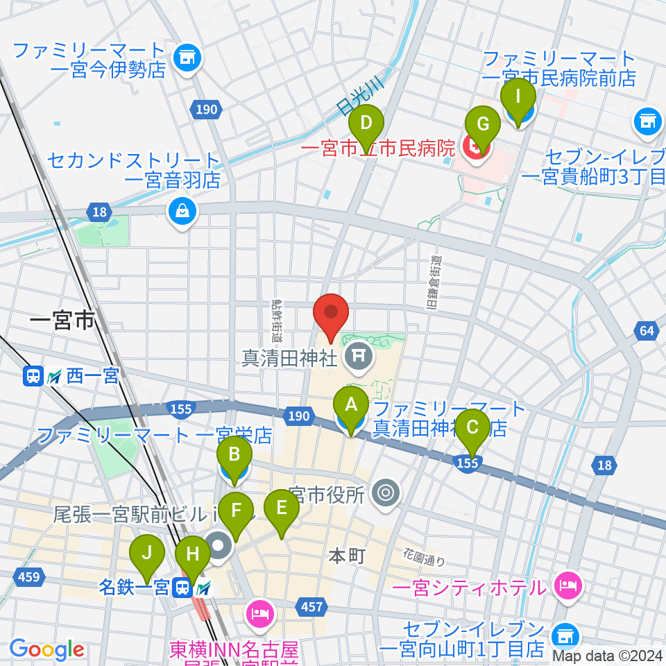 一宮スポーツ文化センター周辺のコンビニエンスストア一覧地図