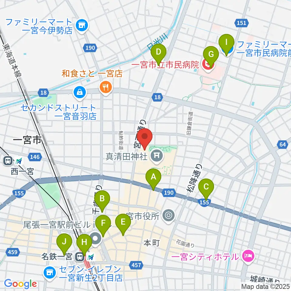 一宮スポーツ文化センター周辺のコンビニエンスストア一覧地図