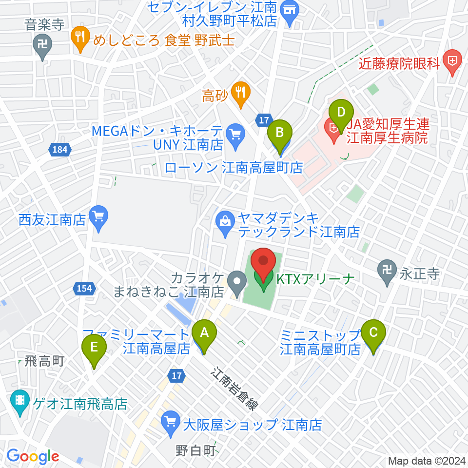 KTXアリーナ周辺のコンビニエンスストア一覧地図