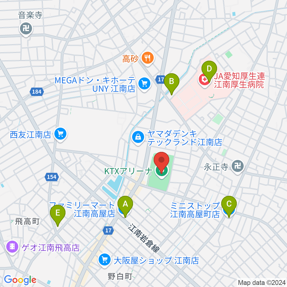 KTXアリーナ周辺のコンビニエンスストア一覧地図