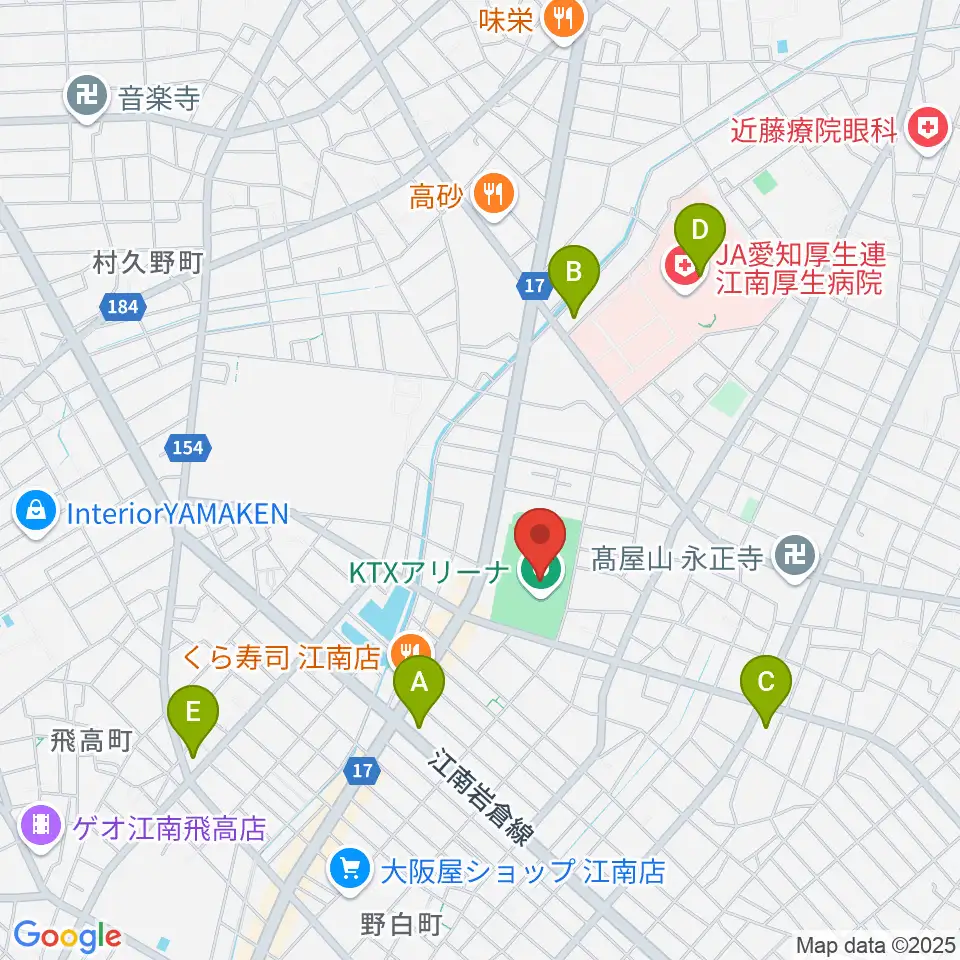 KTXアリーナ周辺のコンビニエンスストア一覧地図