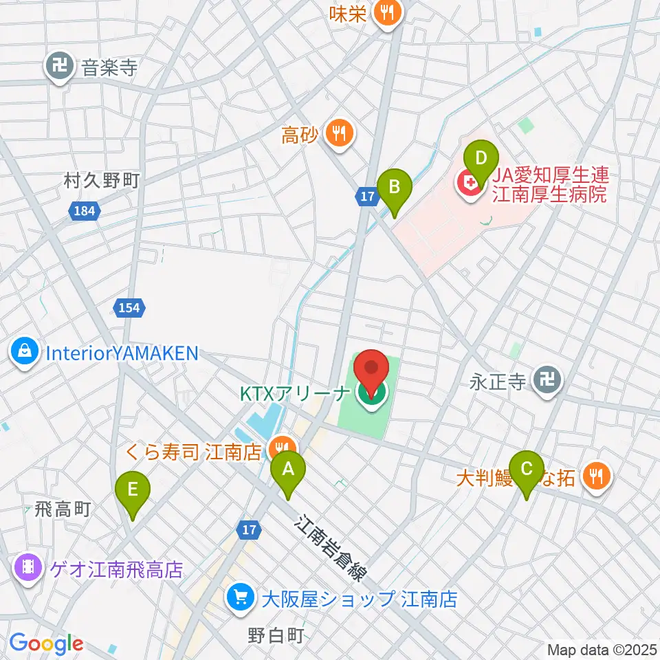 KTXアリーナ周辺のコンビニエンスストア一覧地図