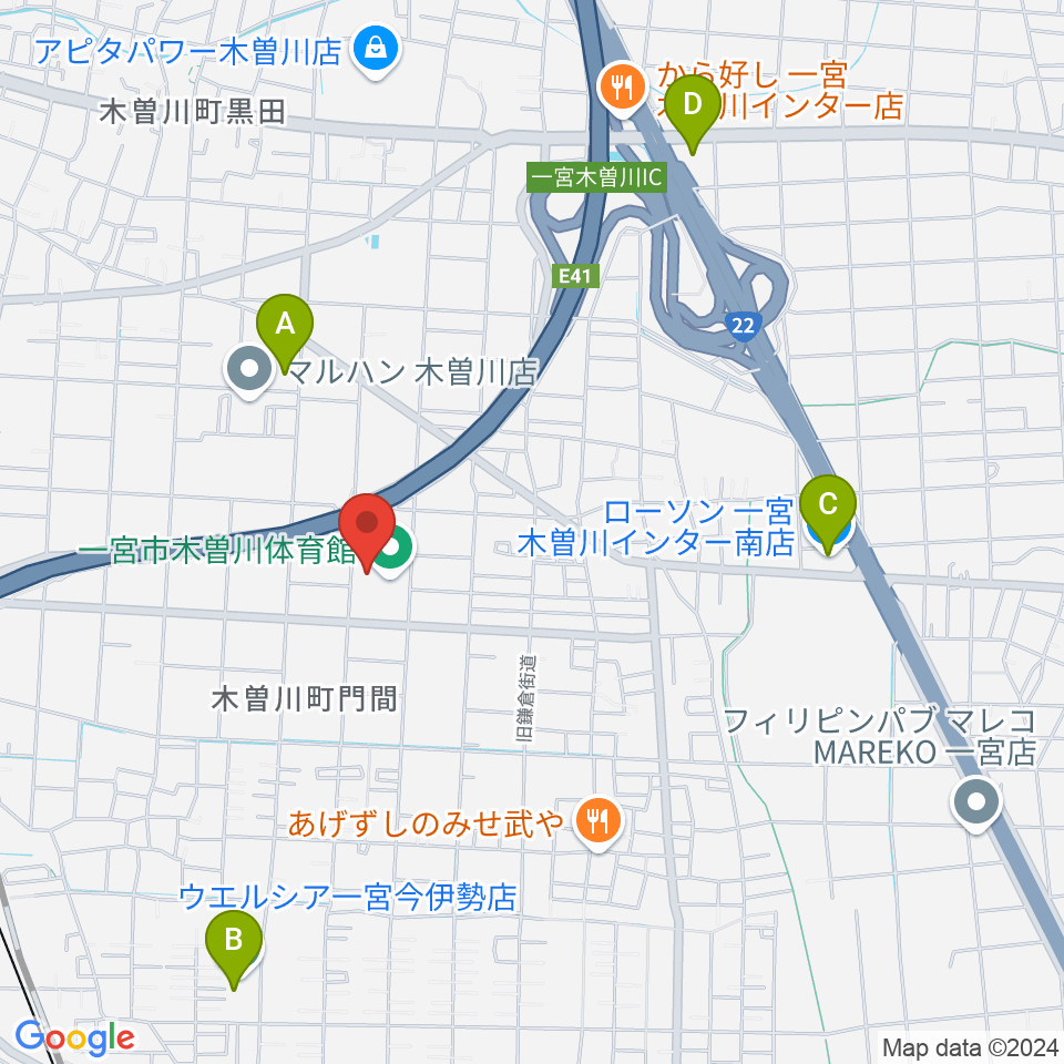 木曽川体育館周辺のコンビニエンスストア一覧地図