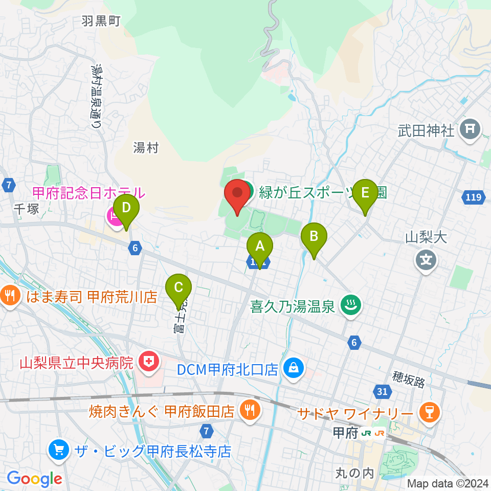 ふじでんスタジアム周辺のコンビニエンスストア一覧地図