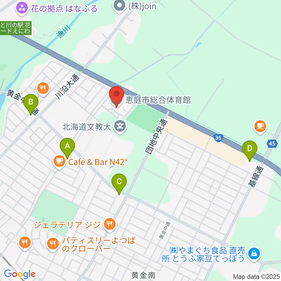 恵庭市総合体育館周辺のコンビニエンスストア一覧地図