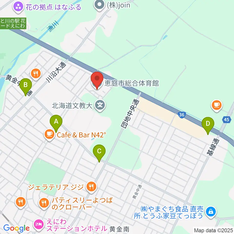 恵庭市総合体育館周辺のコンビニエンスストア一覧地図