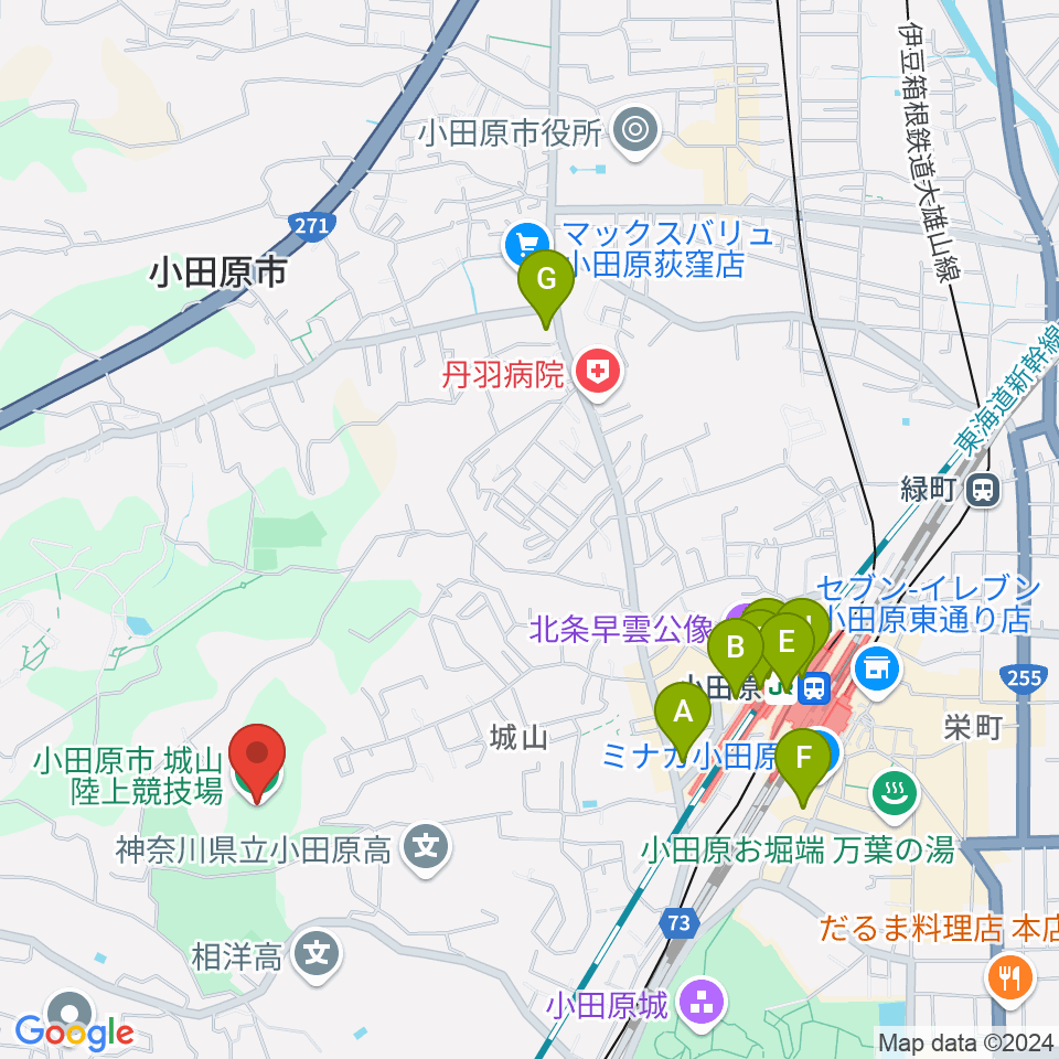 城山陸上競技場周辺のコンビニエンスストア一覧地図