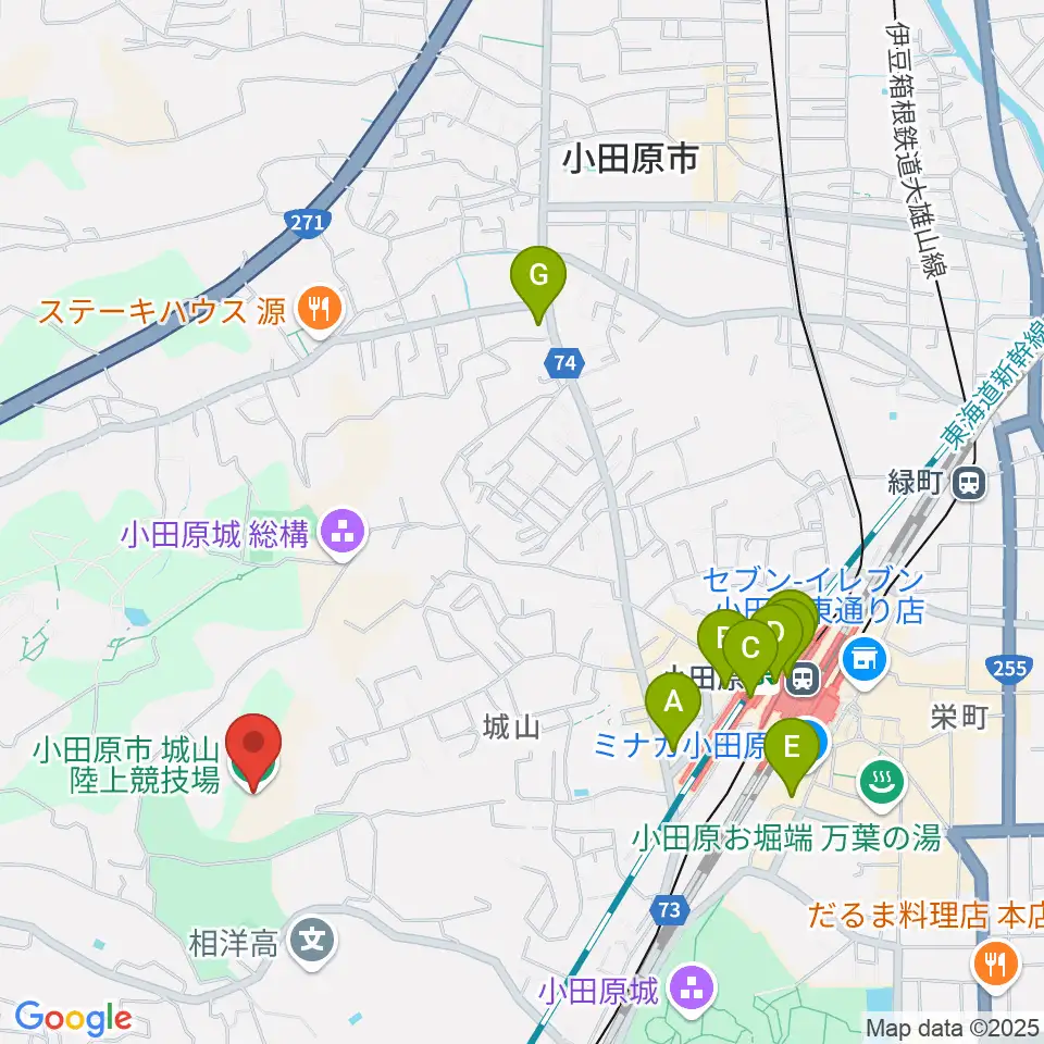 城山陸上競技場周辺のコンビニエンスストア一覧地図