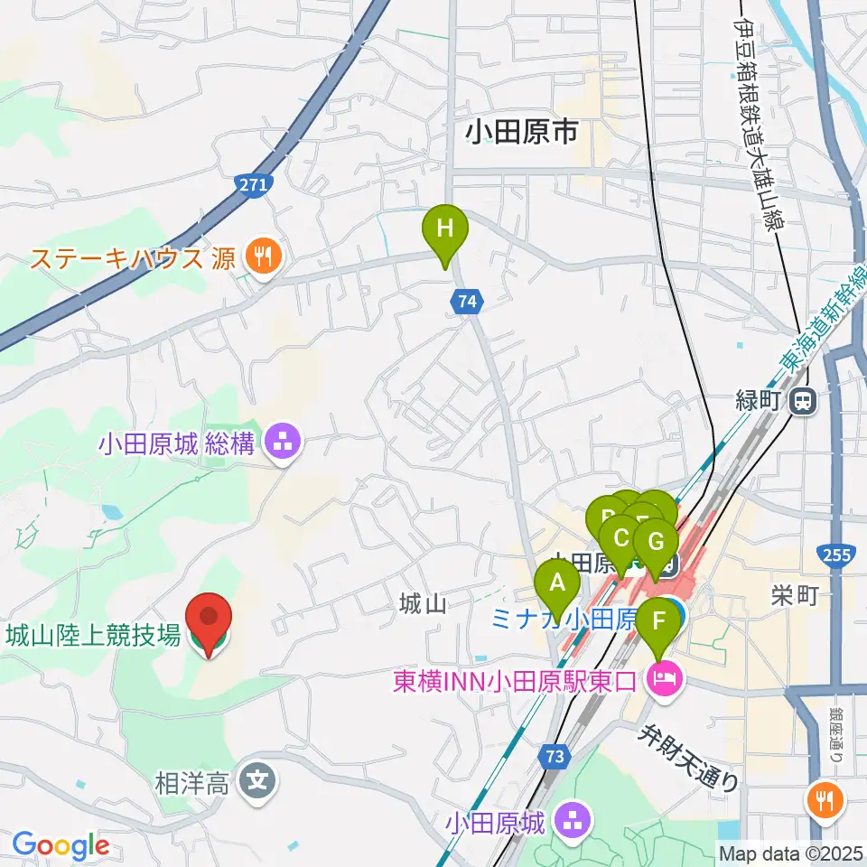 城山陸上競技場周辺のコンビニエンスストア一覧地図