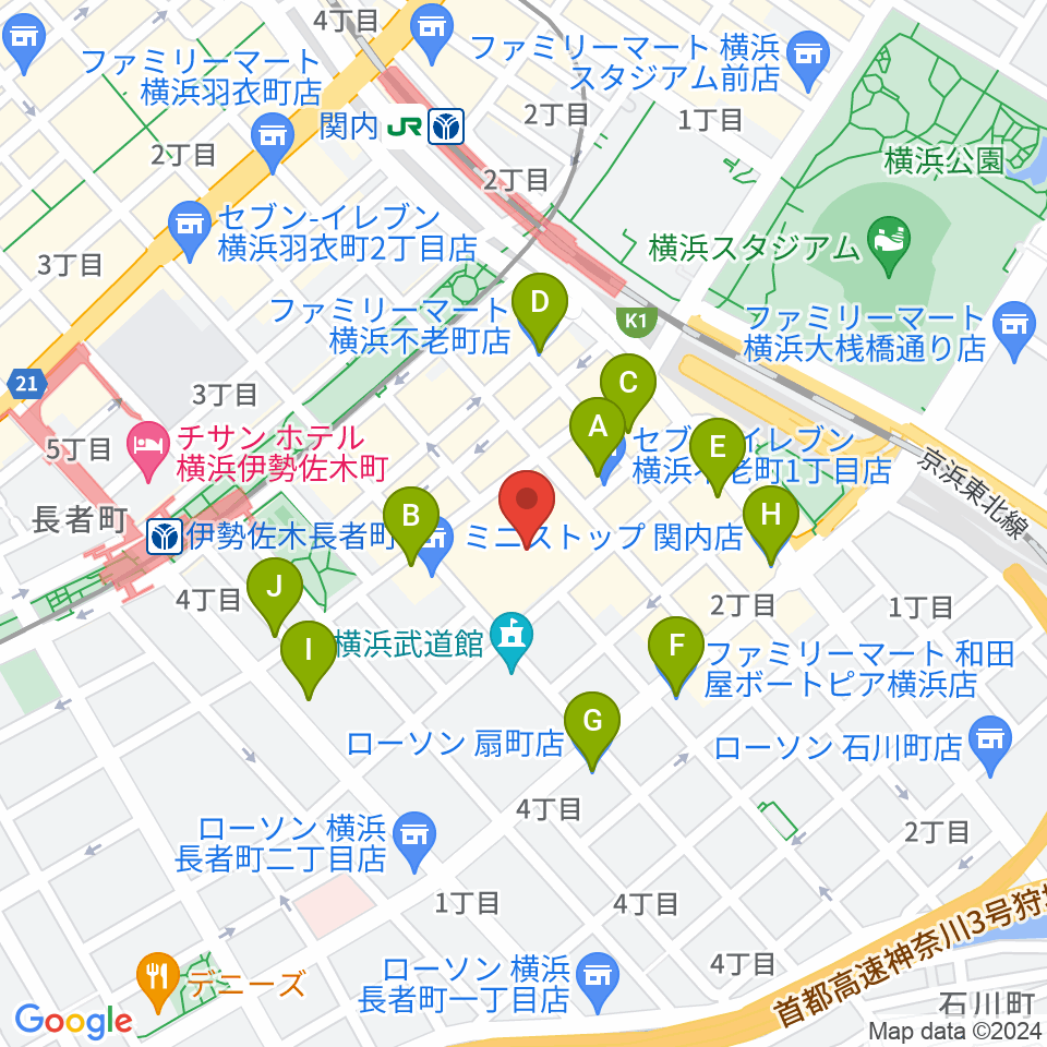 横浜BUNTAI周辺のコンビニエンスストア一覧地図