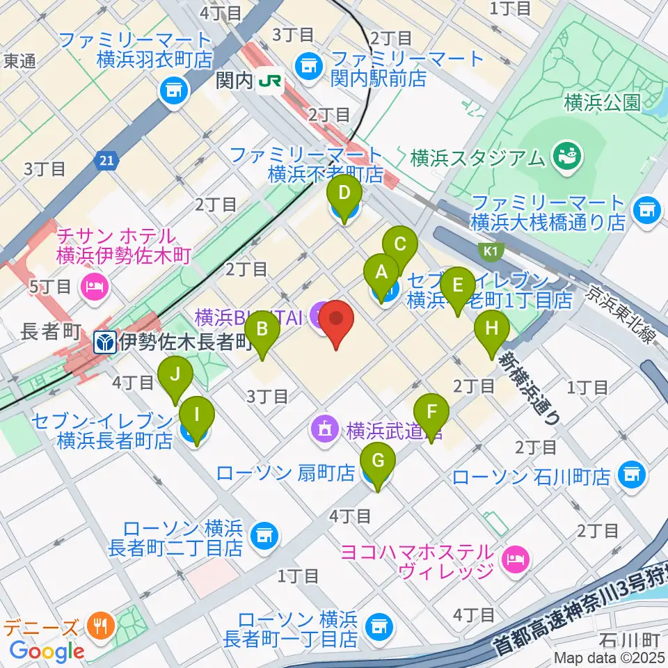 横浜BUNTAI周辺のコンビニエンスストア一覧地図