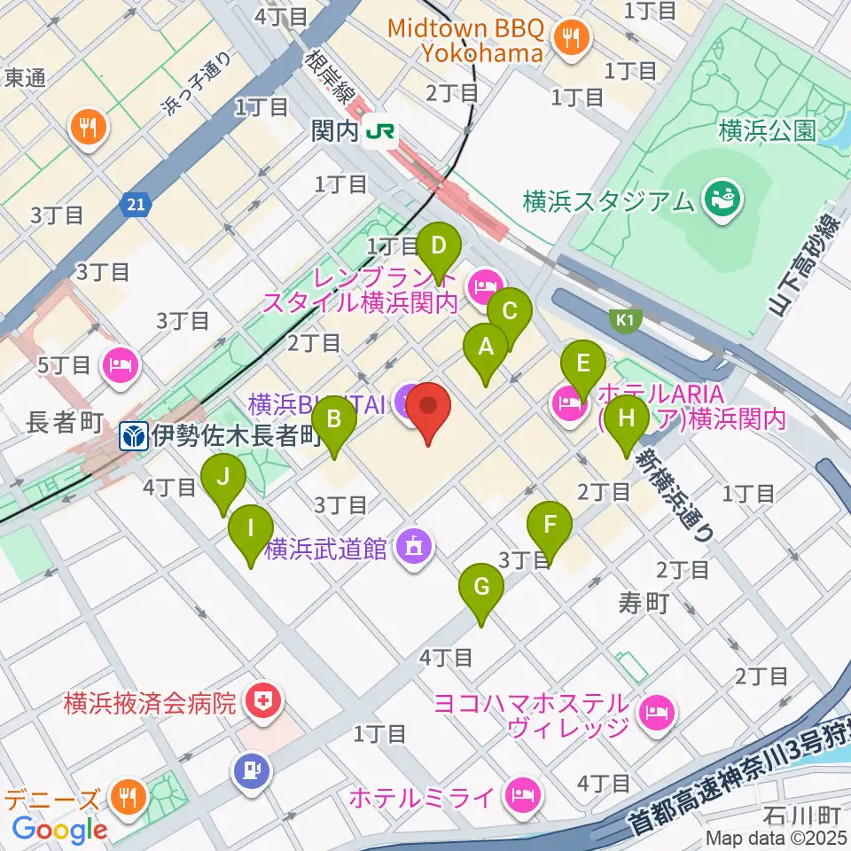 横浜BUNTAI周辺のコンビニエンスストア一覧地図