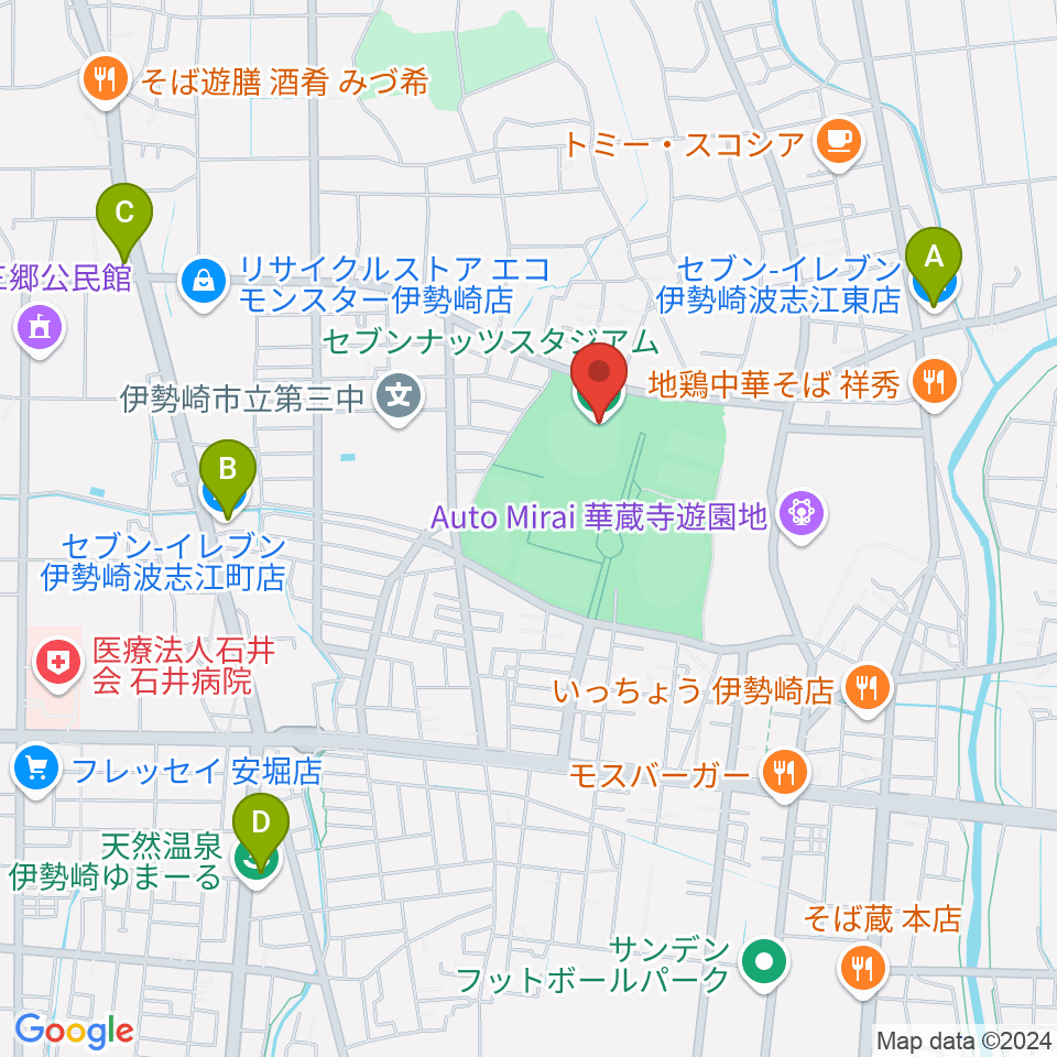 セブンナッツスタジアム周辺のコンビニエンスストア一覧地図