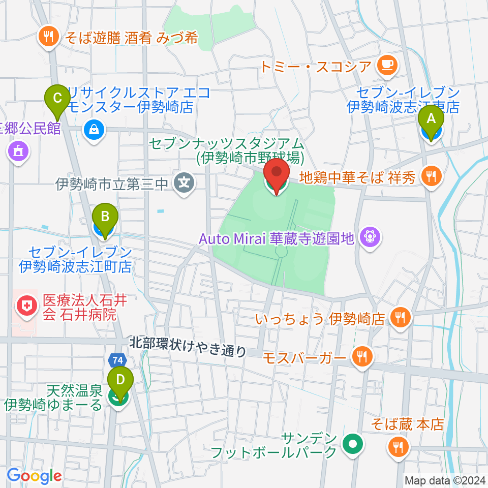 セブンナッツスタジアム周辺のコンビニエンスストア一覧地図