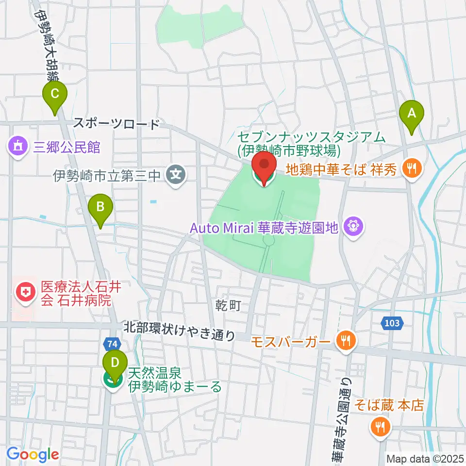 セブンナッツスタジアム周辺のコンビニエンスストア一覧地図
