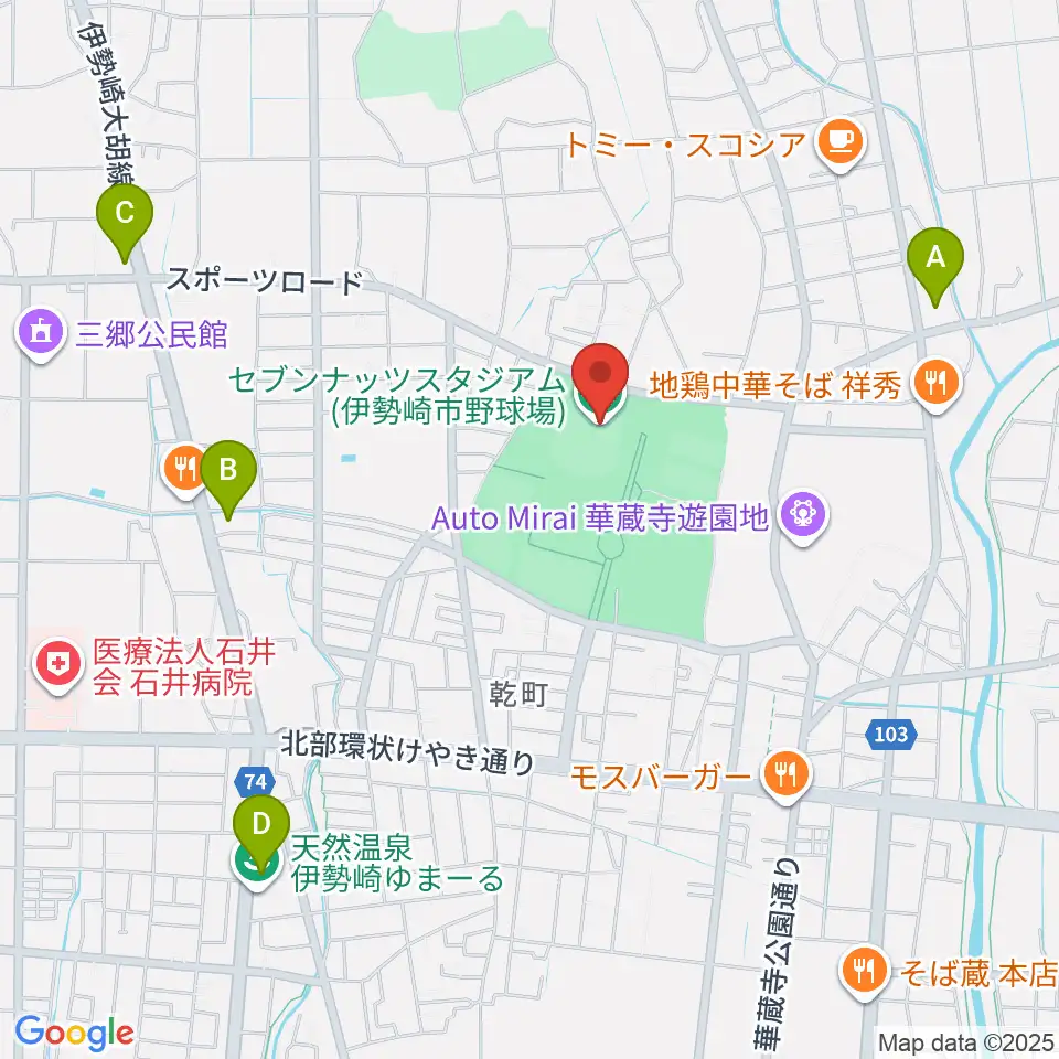 セブンナッツスタジアム周辺のコンビニエンスストア一覧地図