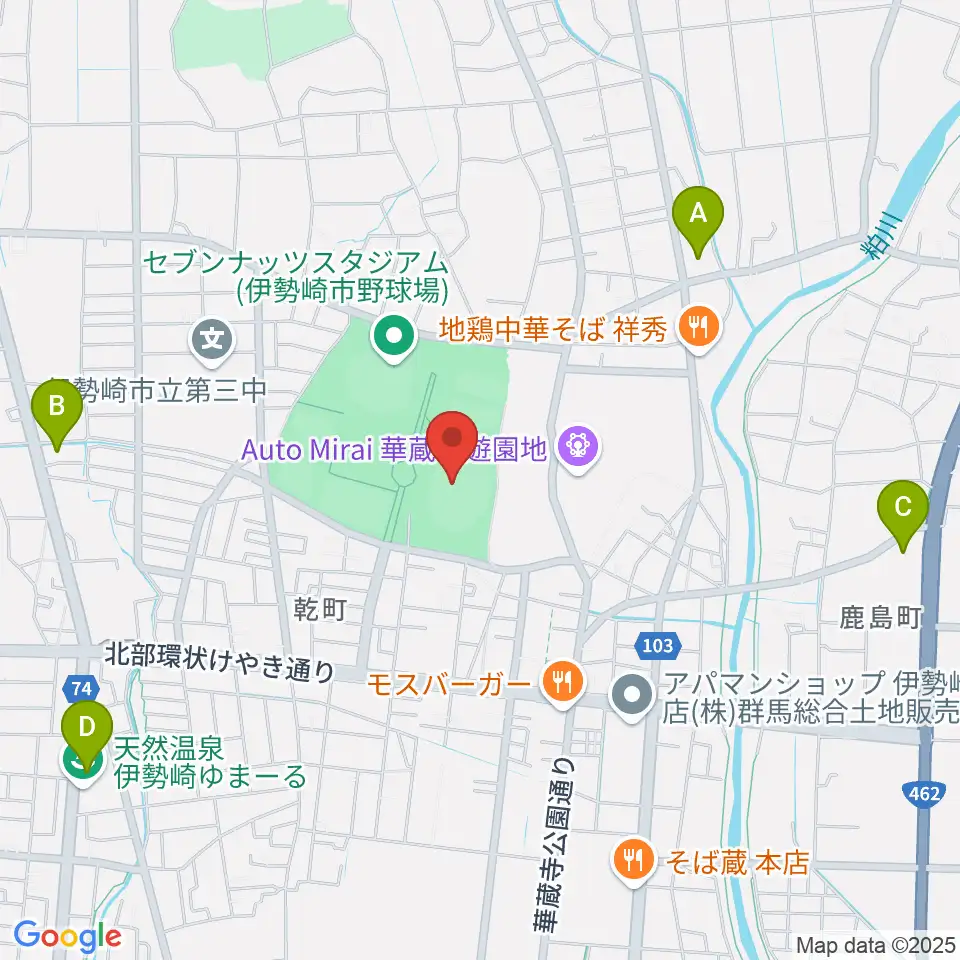 伊勢崎市陸上競技場周辺のコンビニエンスストア一覧地図