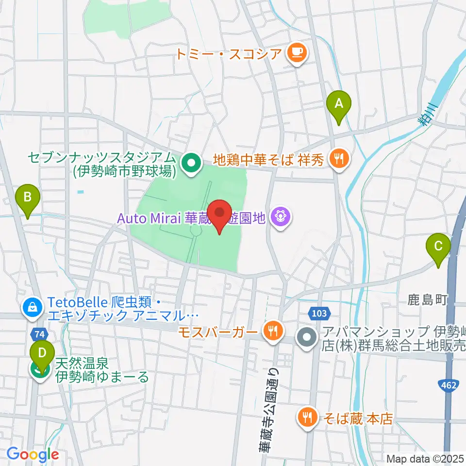 伊勢崎市陸上競技場周辺のコンビニエンスストア一覧地図