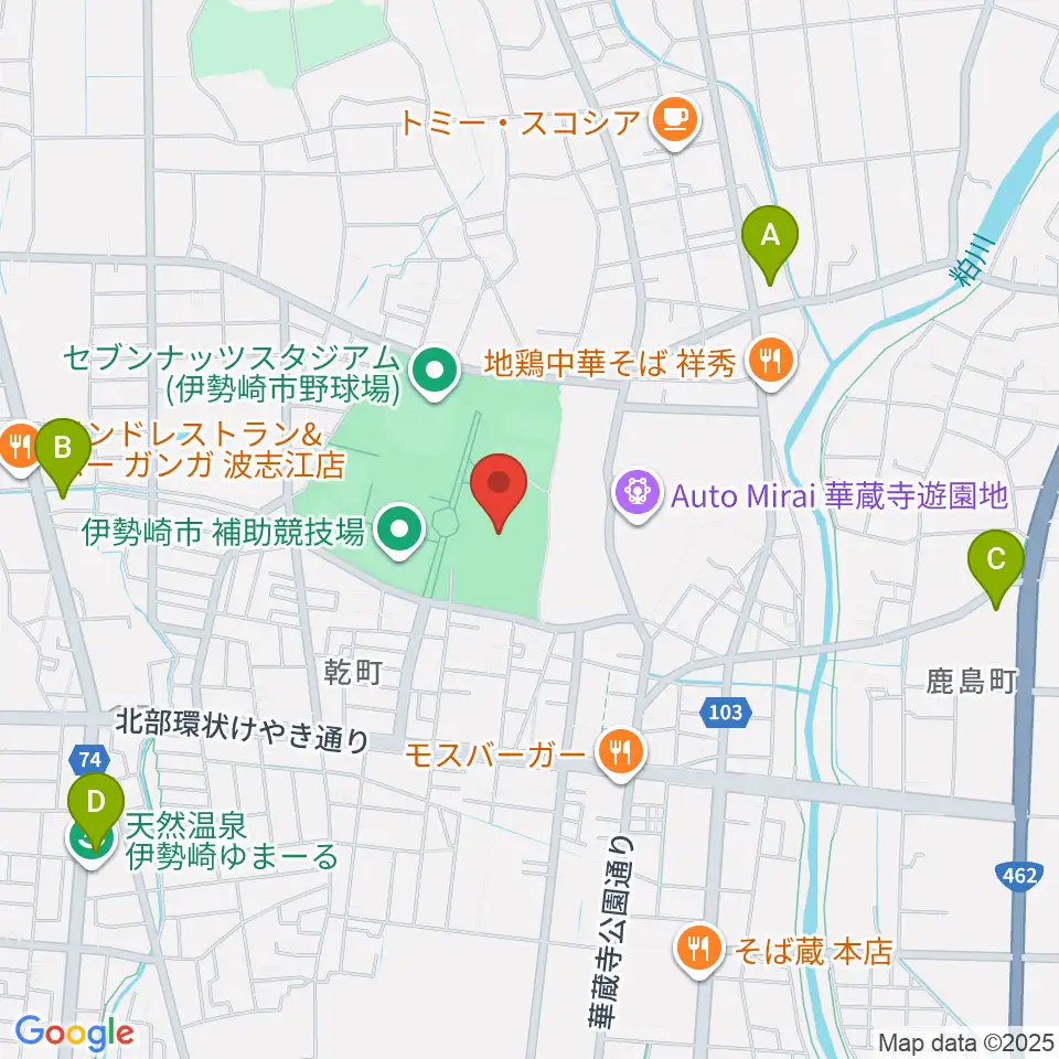 伊勢崎市陸上競技場周辺のコンビニエンスストア一覧地図
