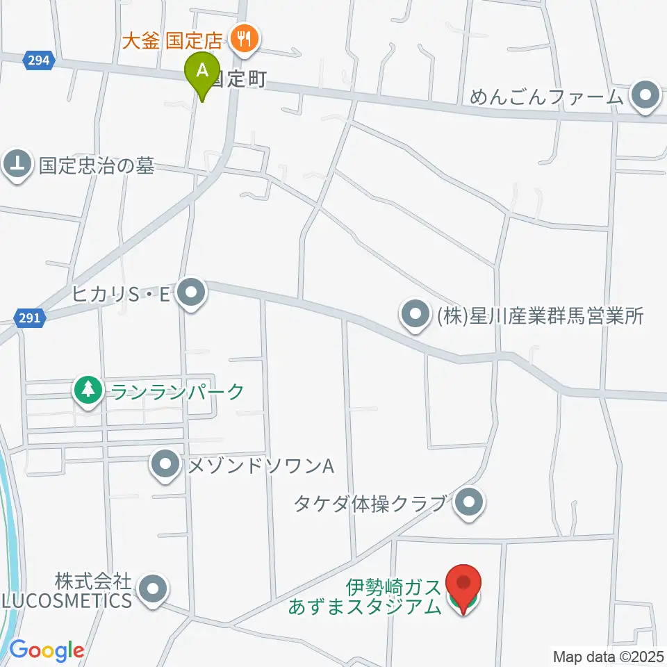 伊勢崎ガスあずまスタジアム周辺のコンビニエンスストア一覧地図