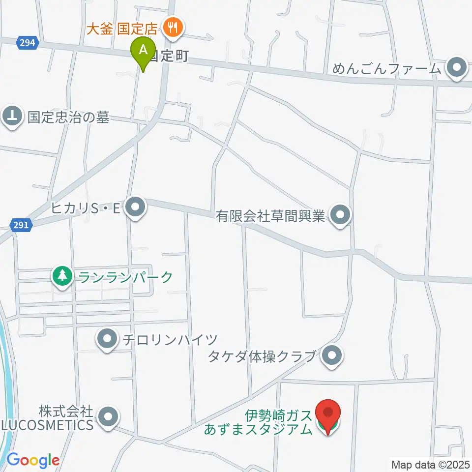 伊勢崎ガスあずまスタジアム周辺のコンビニエンスストア一覧地図