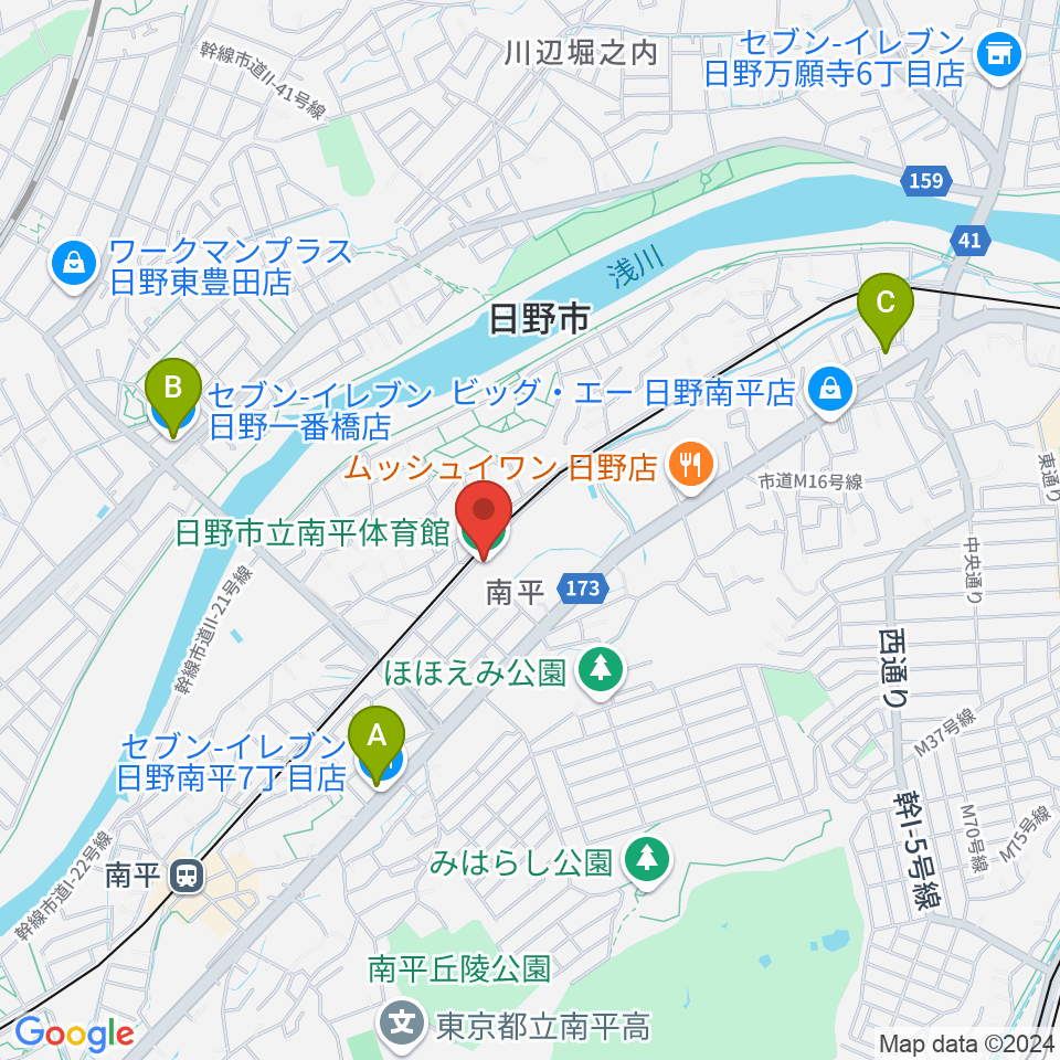 日野市立南平体育館周辺のコンビニエンスストア一覧地図