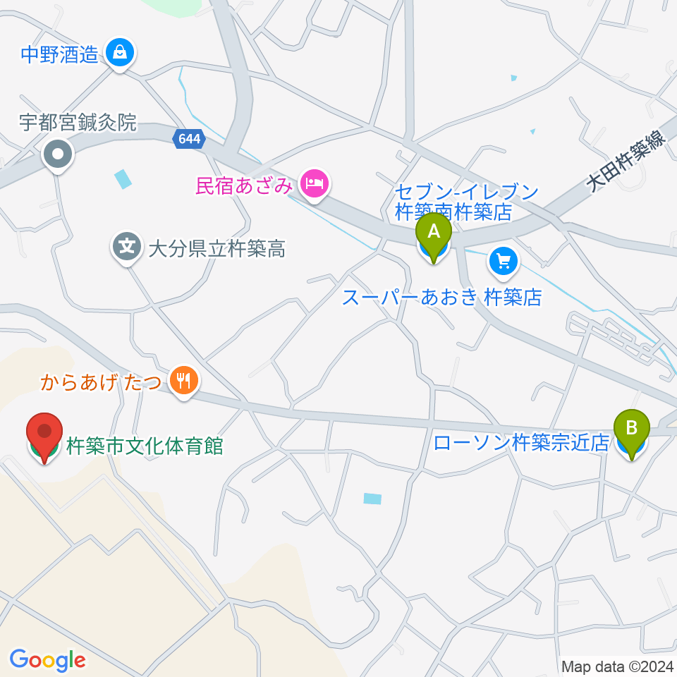 杵築市文化体育館周辺のコンビニエンスストア一覧地図