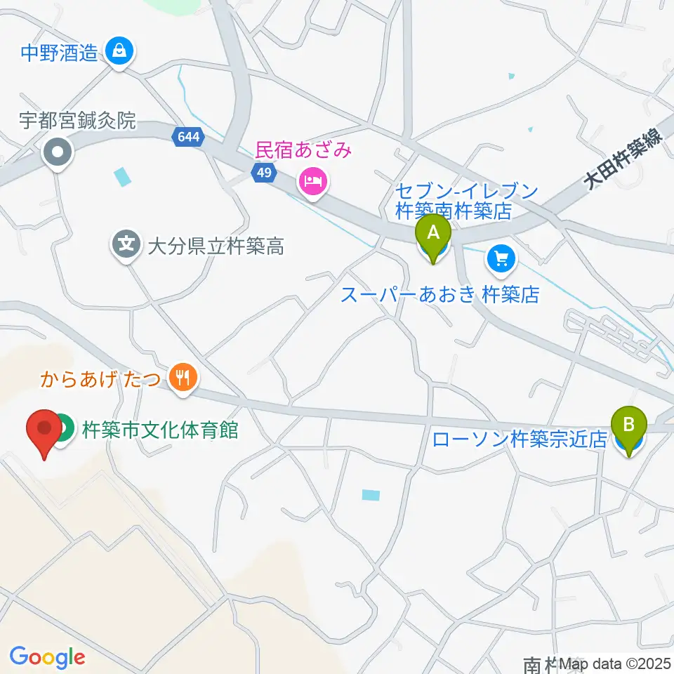 杵築市文化体育館周辺のコンビニエンスストア一覧地図