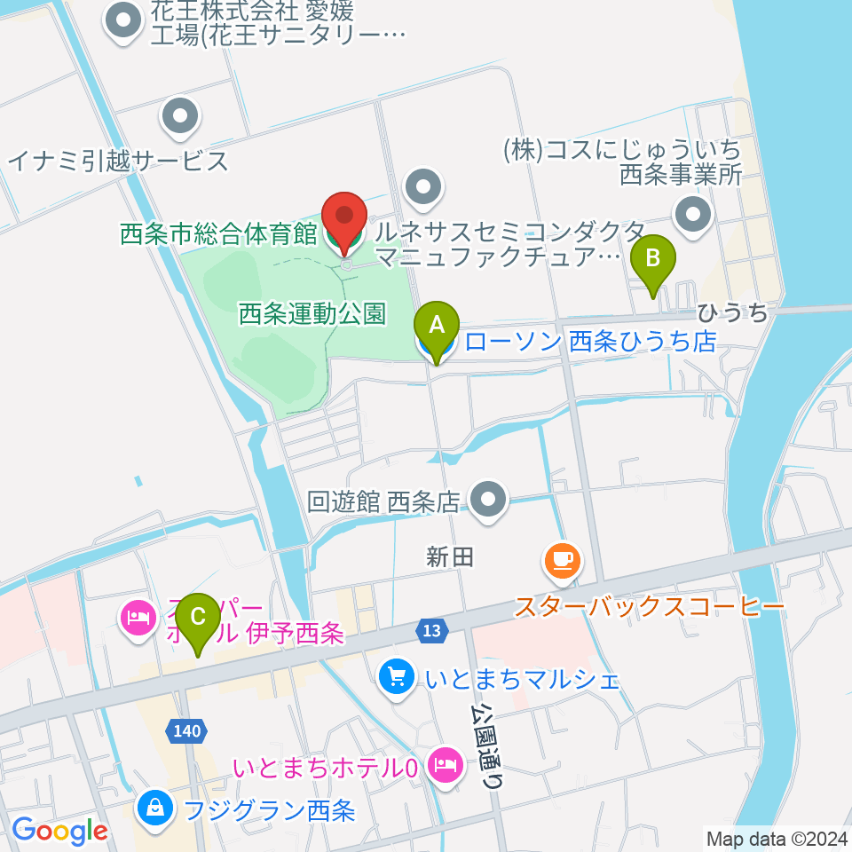 西条市総合体育館周辺のコンビニエンスストア一覧地図