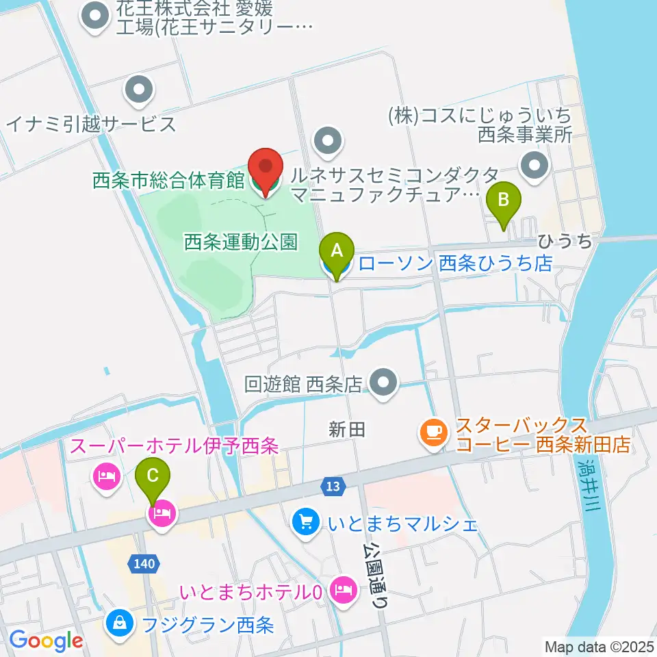 西条市総合体育館周辺のコンビニエンスストア一覧地図