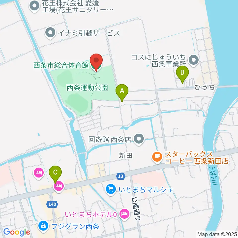 西条市総合体育館周辺のコンビニエンスストア一覧地図