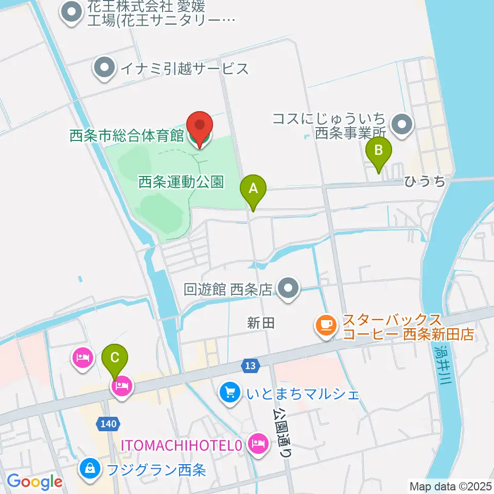 西条市総合体育館周辺のコンビニエンスストア一覧地図
