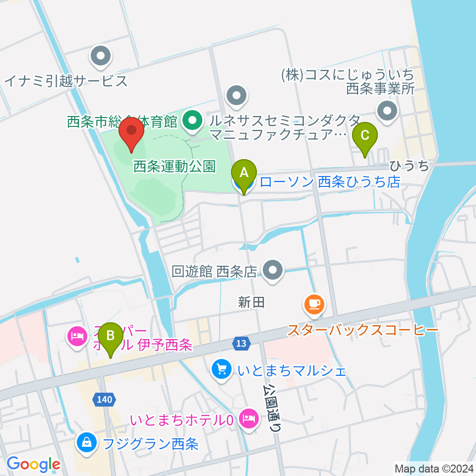 西条市ひうち球場周辺のコンビニエンスストア一覧地図