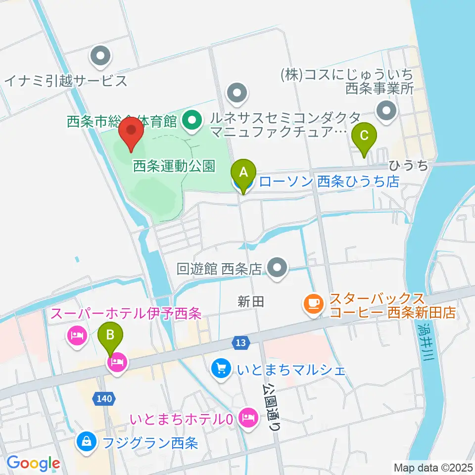 西条市ひうち球場周辺のコンビニエンスストア一覧地図