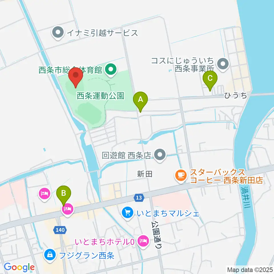西条市ひうち球場周辺のコンビニエンスストア一覧地図