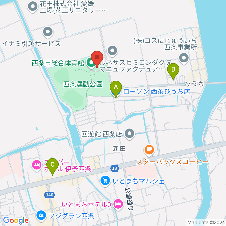 西条市ひうち体育館周辺のコンビニエンスストア一覧地図