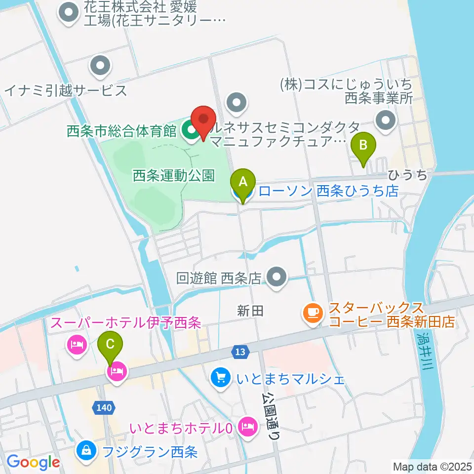 西条市ひうち体育館周辺のコンビニエンスストア一覧地図