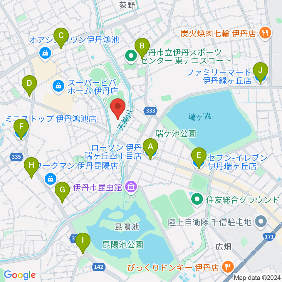 伊丹スポーツセンター体育館周辺のコンビニエンスストア一覧地図