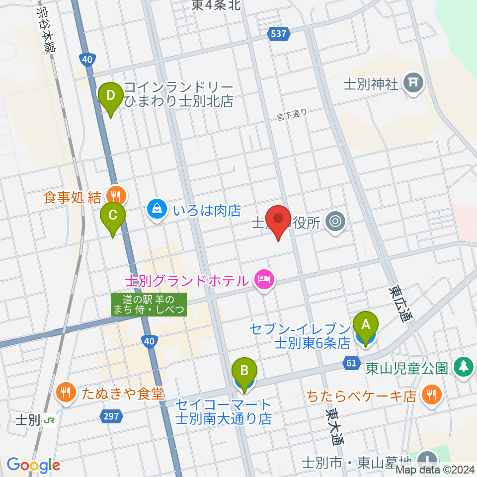 士別市総合体育館周辺のコンビニエンスストア一覧地図