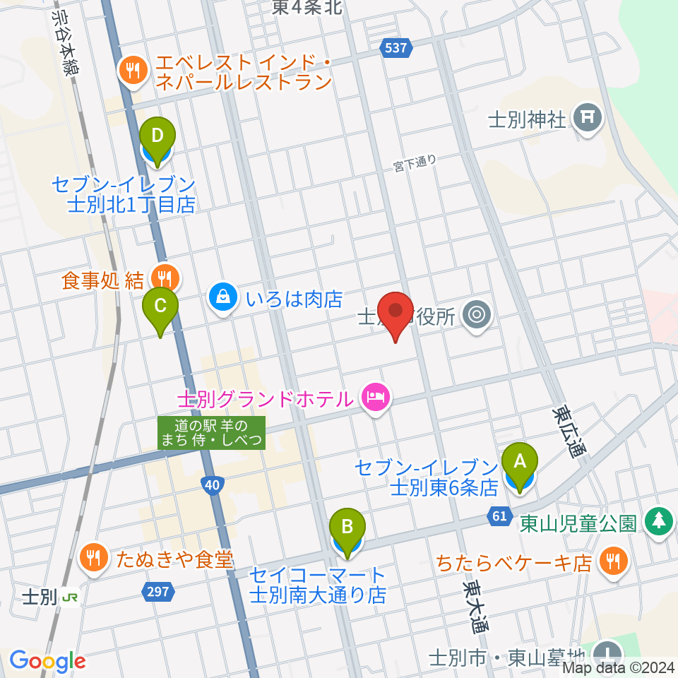 士別市総合体育館周辺のコンビニエンスストア一覧地図