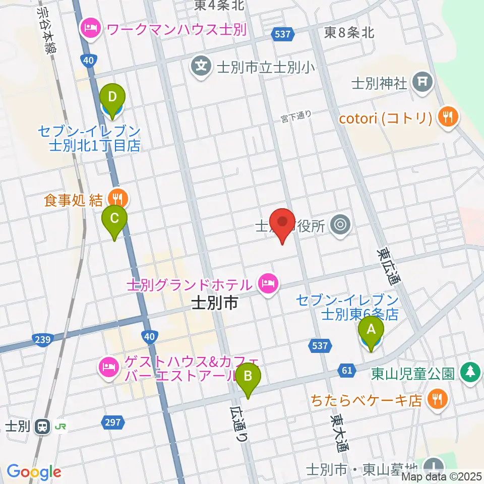 士別市総合体育館周辺のコンビニエンスストア一覧地図