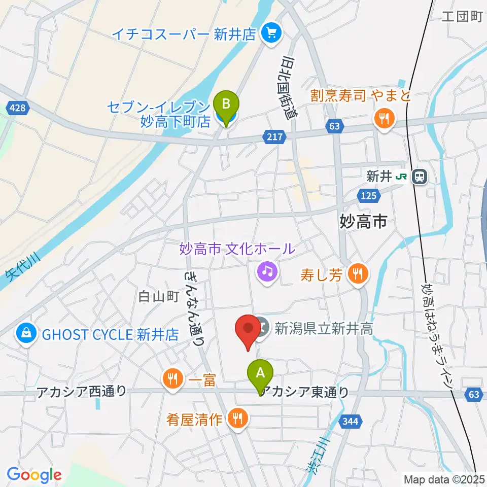 妙高市総合体育館はね馬アリーナ周辺のコンビニエンスストア一覧地図