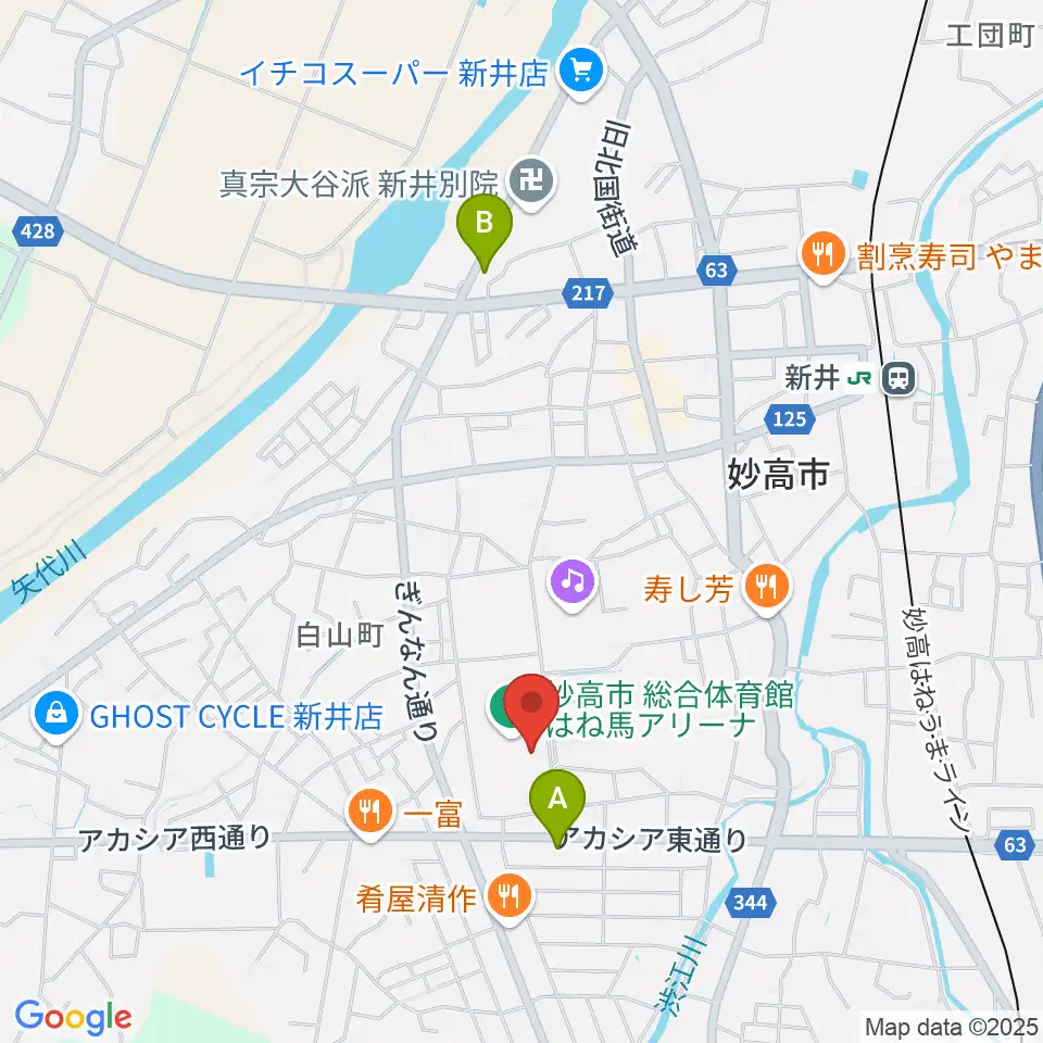 妙高市総合体育館はね馬アリーナ周辺のコンビニエンスストア一覧地図